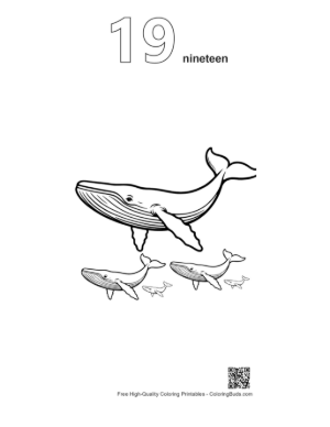 Thumbnail: Blue Whale Family Line Art Illustration Printable Outline Number 19