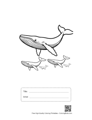Thumbnail: Blue Whale Family Line Art Illustration Printable with Title and Artist Box