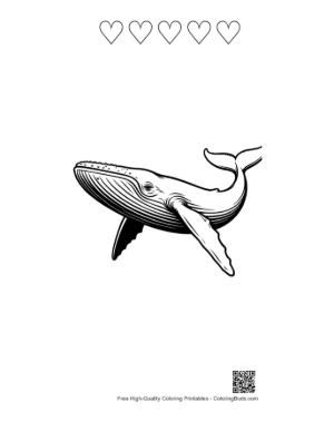 Thumbnail: Blue Whale Line Art Illustration Printable and 5 Heart Outline