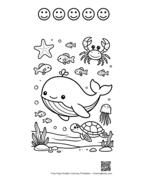 Thumbnail: Blue Whale Printable and 5 Happy Face Outline