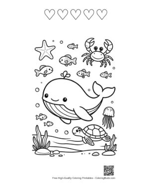 Thumbnail: Blue Whale Printable and 5 Heart Outline