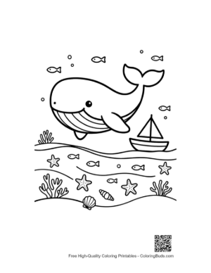 Thumbnail: Blue Whale Swimming Past a Sinking Ship Printable