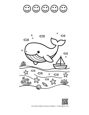 Thumbnail: Blue Whale Swimming Past a Sinking Ship Printable and 5 Happy Face Outline