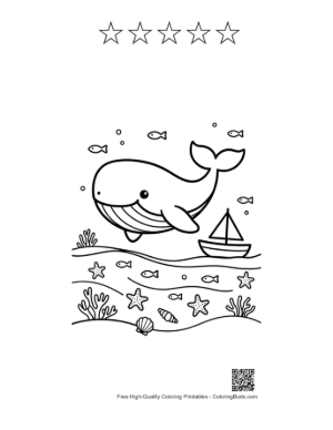 Thumbnail: Blue Whale Swimming Past a Sinking Ship Printable and 5 Star Outline