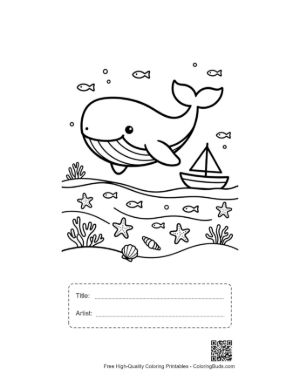 Thumbnail: Blue Whale Swimming Past a Sinking Ship Printable with Title and Artist Box