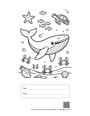 Thumbnail: Blue Whale Under the Sea with Coral and Fish Printable with Title and Artist Box