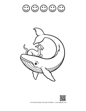 Thumbnail: Blue Whale with Playful Fawn Outline Printable and 5 Happy Face Outline