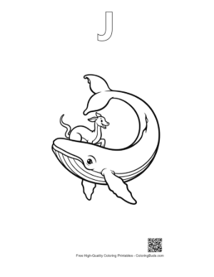 Thumbnail: Blue Whale with Playful Fawn Outline Printable Outline Alphabet J