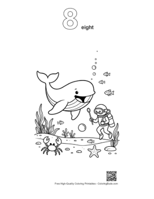 Thumbnail: Curious Whale Watching a Diver Near the Bottom Printable Outline Number 8