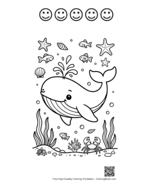 Thumbnail: Cute Blue Whale Printable and 5 Happy Face Outline