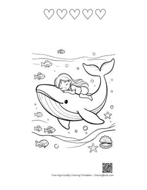 Thumbnail: Cute Blue Whale Printable and 5 Heart Outline