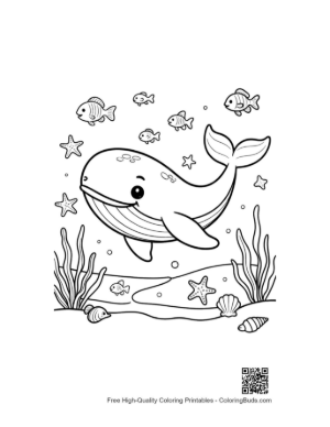 Thumbnail: Cute Whale Smiling in a Bubble-Filled Ocean Printable