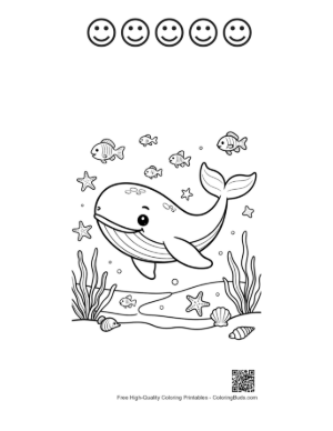 Thumbnail: Cute Whale Smiling in a Bubble-Filled Ocean Printable and 5 Happy Face Outline