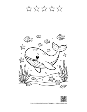 Thumbnail: Cute Whale Smiling in a Bubble-Filled Ocean Printable and 5 Star Outline