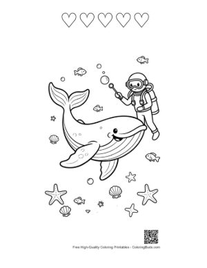 Thumbnail: Download Blue Whale for Kids Printable and 5 Heart Outline