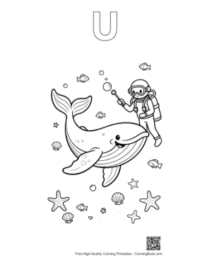 Thumbnail: Download Blue Whale for Kids Printable Outline Alphabet U