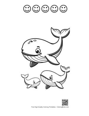 Thumbnail: Happy Blue Whale Family Printable and 5 Happy Face Outline