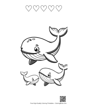 Thumbnail: Happy Blue Whale Family Printable and 5 Heart Outline