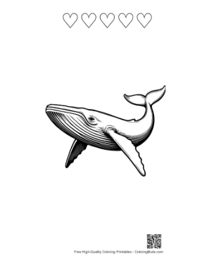 Thumbnail: Majestic Blue Whale in Flight Printable and 5 Heart Outline