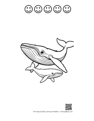 Thumbnail: Mother Blue Whale and Calf Swimming Gracefully Printable and 5 Happy Face Outline