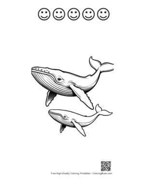 Thumbnail: Mother Blue Whale and Calf Swimming Gracefully Printable and 5 Happy Face Outline