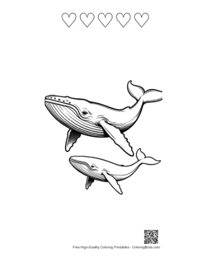 Thumbnail: Mother Blue Whale and Calf Swimming Gracefully Printable and 5 Heart Outline