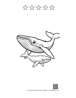 Thumbnail: Mother Blue Whale and Calf Swimming Gracefully Printable and 5 Star Outline