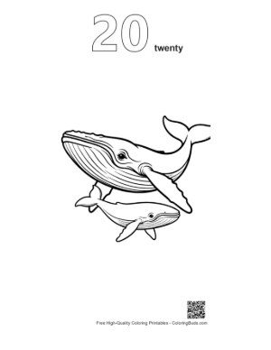Thumbnail: Mother Blue Whale and Calf Swimming Gracefully Printable Outline Number 20