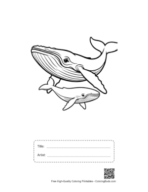 Thumbnail: Mother Blue Whale and Calf Swimming Gracefully Printable with Title and Artist Box