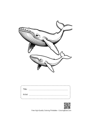 Thumbnail: Mother Blue Whale and Calf Swimming Gracefully Printable with Title and Artist Box