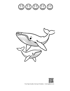Thumbnail: Mother Blue Whale and Calf Swimming Printable and 5 Happy Face Outline