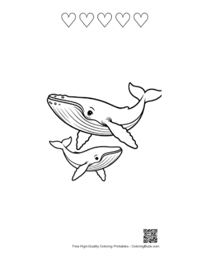 Thumbnail: Mother Blue Whale and Calf Swimming Printable and 5 Heart Outline