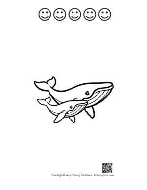 Thumbnail: Mother Blue Whale and Calf Swimming Together Printable and 5 Happy Face Outline