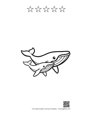 Thumbnail: Mother Blue Whale and Calf Swimming Together Printable and 5 Star Outline