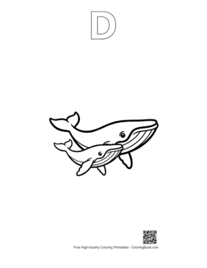 Thumbnail: Mother Blue Whale and Calf Swimming Together Printable Outline Alphabet D