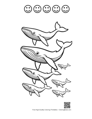 Thumbnail: Playful Blue Whale Family Outline Printable and 5 Happy Face Outline