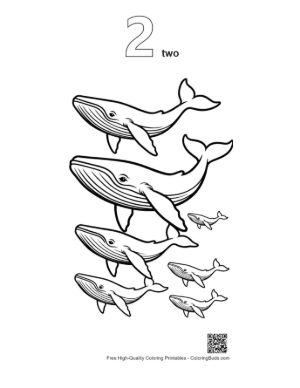 Thumbnail: Playful Blue Whale Family Outline Printable Outline Number 2