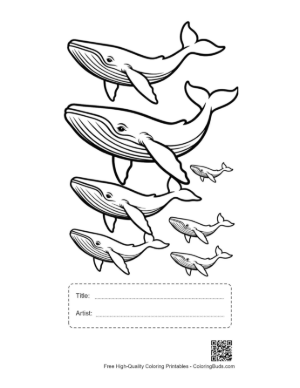 Thumbnail: Playful Blue Whale Family Outline Printable with Title and Artist Box
