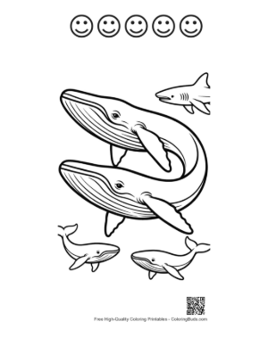 Thumbnail: Playful Blue Whales and Shark Outline Art Printable and 5 Happy Face Outline