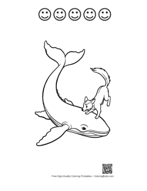 Thumbnail: Playful Fox Riding Blue Whale Outline Printable and 5 Happy Face Outline