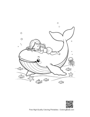 Thumbnail: Small Girl Resting on a Sleeping Whale Printable