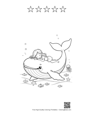 Thumbnail: Small Girl Resting on a Sleeping Whale Printable and 5 Star Outline