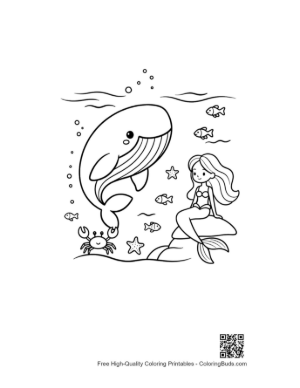 Thumbnail: Whale and Mermaid Exploring the Deep Ocean Printable