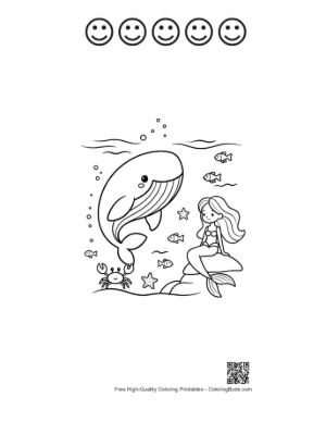 Thumbnail: Whale and Mermaid Exploring the Deep Ocean Printable and 5 Happy Face Outline