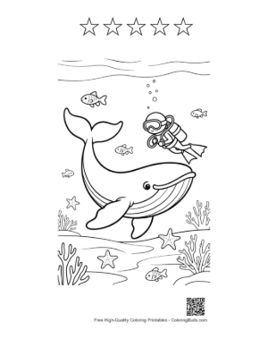 Thumbnail: Whale and Scuba Diver Exploring Coral Printable and 5 Star Outline