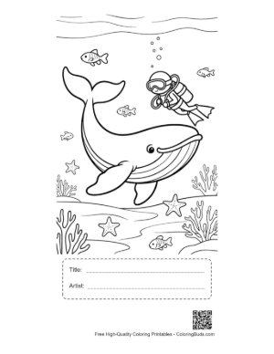 Thumbnail: Whale and Scuba Diver Exploring Coral Printable with Title and Artist Box