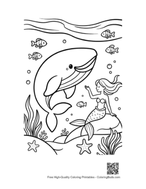 Thumbnail: Whale Playing with a Mermaid Underwater Printable