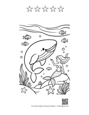 Thumbnail: Whale Playing with a Mermaid Underwater Printable and 5 Star Outline