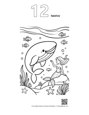 Thumbnail: Whale Playing with a Mermaid Underwater Printable Outline Number 12