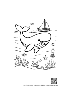 Thumbnail: Whale Swimming Below a Sailing Boat Printable